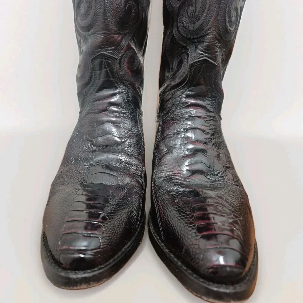 Dan Post Bellevue DP26629 Ostrich Leg Black Cherry Cowboy Boots Mens 9.5D